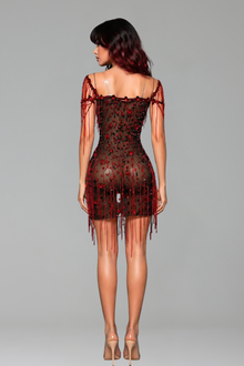 Beaded Fringe Illusion Mini Dress - LAROSABRIDE