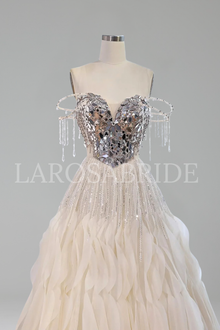Beaded Off-Shoulder Ball Gown - LAROSABRIDE