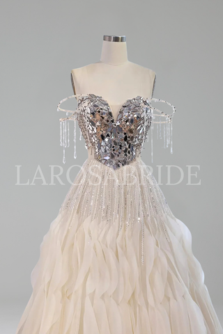 Beaded Off-Shoulder Ball Gown - LAROSABRIDE
