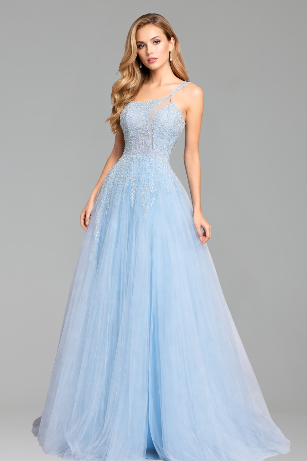 One-Shoulder Spaghetti Strap Beaded A-Line Dress-Larosabride