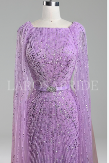 Cape-Sleeve Beaded Mermaid Dress - LAROSABRIDE