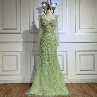 Ships in 2 to 5 Days - 2025 Arabic Sage Green Sweetheart Mermaid Pearls Beaded Luxury Dubai Evening Gown for Women's Party