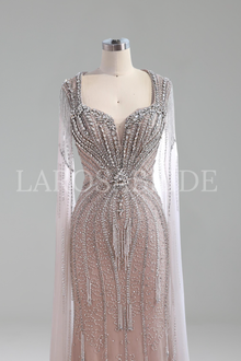 Luxury Caramel Gown With Cape - LAROSABRIDE