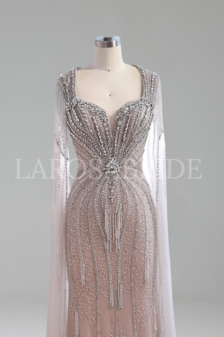 Luxury Caramel Gown With Cape - LAROSABRIDE