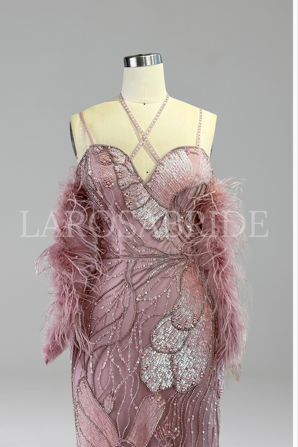 Pink Luxury Feathered Beaded - LAROSABRIDE