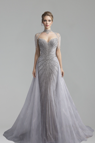 Regal Crystal Draped Gown