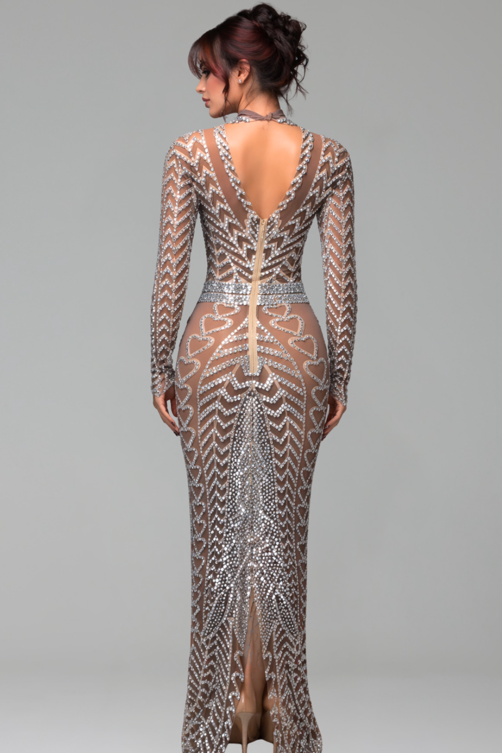 Sheer Beaded Illusion Evening Gown - LAROSABRIDE