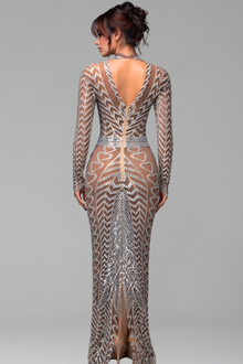 Sheer Beaded Illusion Evening Gown - LAROSABRIDE