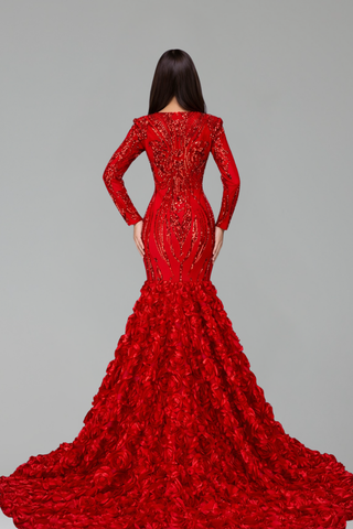 Deep V Long Sleeve Mermaid Dress