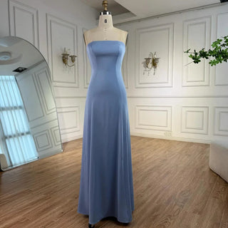 Elegant Blue High-Neck Evening Gown with Crystal Beading & Flowing Long Cape