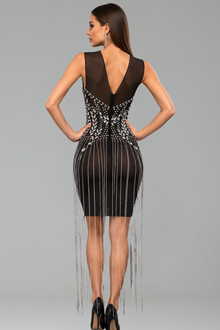 Crystal Fringe Illusion Dress - LAROSABRIDE