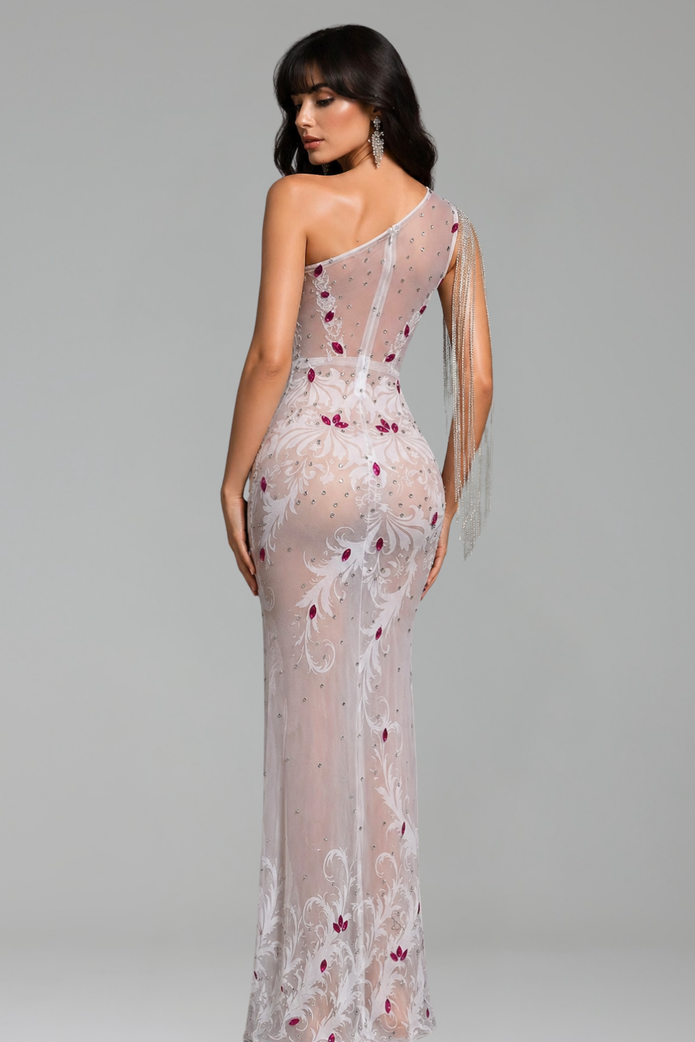 One-Shoulder Crystal Illusion Gown - LAROSABRIDE
