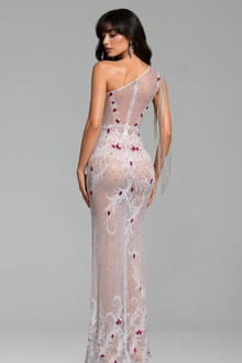 One-Shoulder Crystal Illusion Gown - LAROSABRIDE