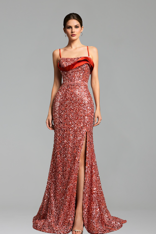 Draped Sequined Gown