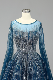 Cape-Sleeve Beaded A-Line Dress-Larosabride