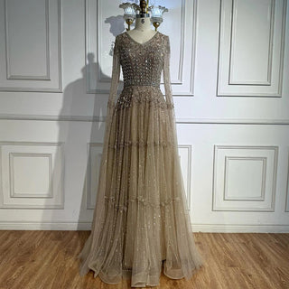 Layered Beaded Mesh Gown