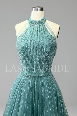 Halter Sequin Tassel A-Line Dress - LAROSABRIDE