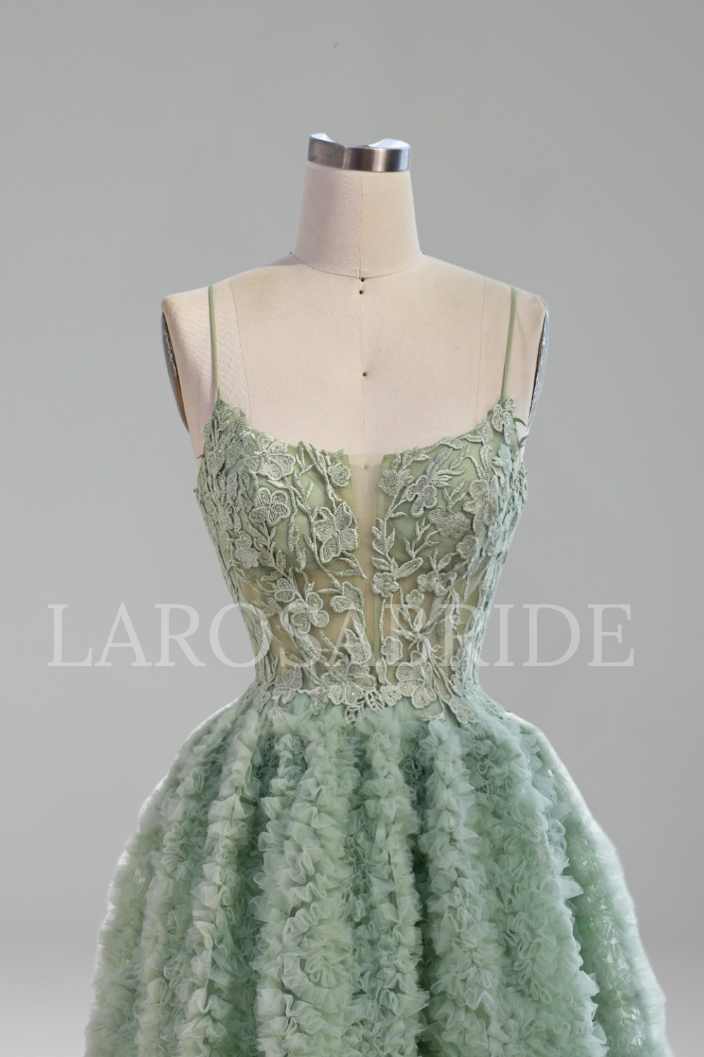 Sage Green A-Line Spaghetti Strap Mini - LAROSABRIDE