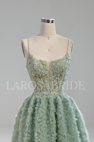 Sage Green A-Line Spaghetti Strap Mini - LAROSABRIDE