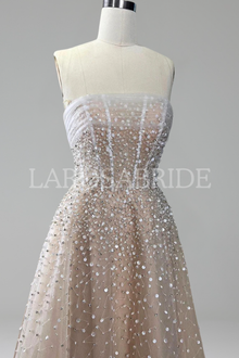 Strapless Beaded A-Line Evening Dress-Larosabride