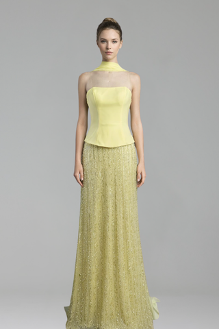 Elegant Strapless Gown with Cape Detail