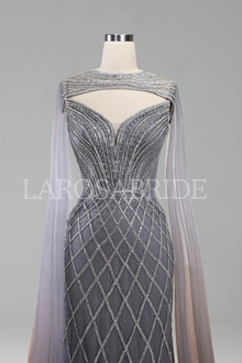 Beaded Cape Mermaid Dress-Larosabride