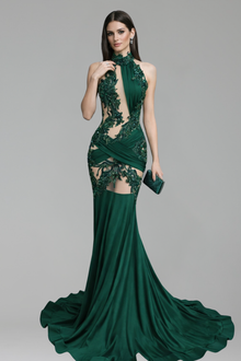 High Neck Embellished Cutout Mermaid Gown - LAROSABRIDE