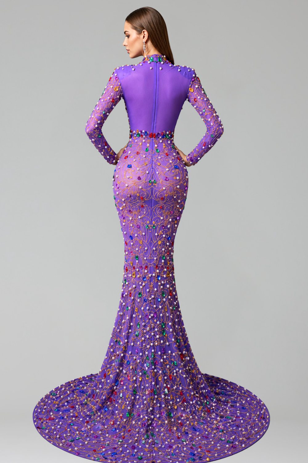 Multicolor Gem Embellished Mermaid Gown - LAROSABRIDE