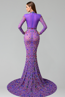 Multicolor Gem Embellished Mermaid Gown - LAROSABRIDE