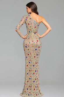 One-Shoulder Crystal Jewel Gown - LAROSABRIDE