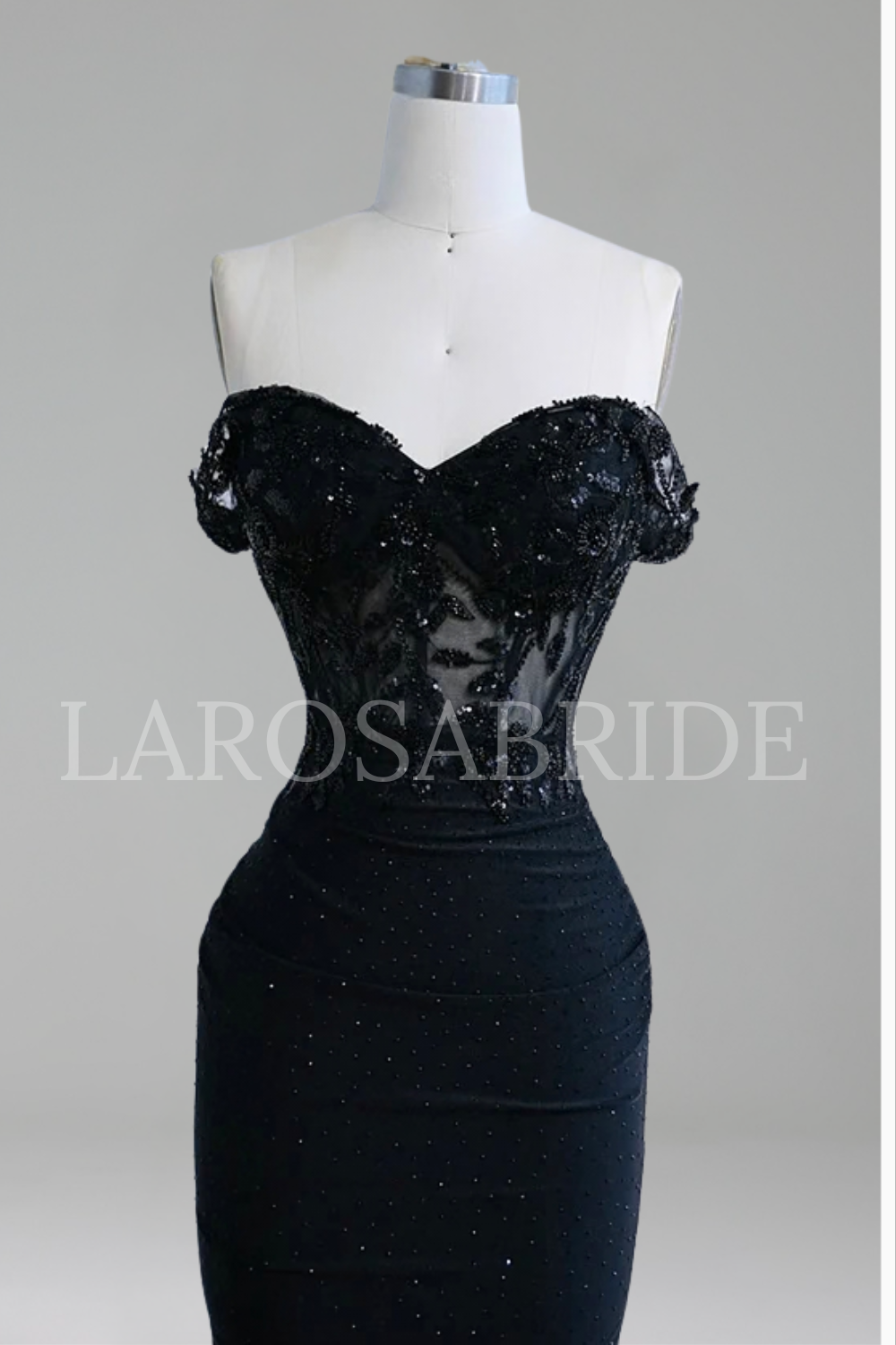 Black Lace Off Shoulder Prom Dress - LAROSABRIDE