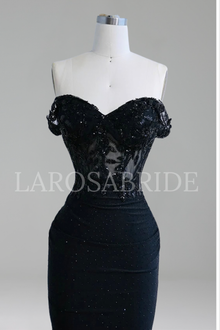 Black Lace Off Shoulder Prom Dress - LAROSABRIDE