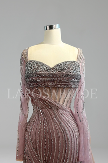 Sheer Beaded Fitted Gown - LAROSABRIDE