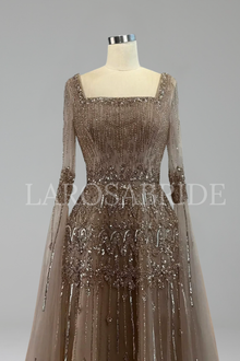 Beaded A-Line Cape Dress - LAROSABRIDE