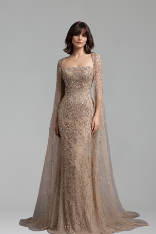 Mermaid Beaded Cape Gown - LAROSABRIDE