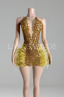 Beaded Mesh Feather Mini Dress-Larosabride