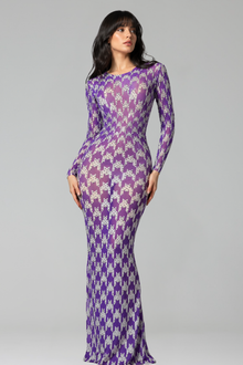 Fitted Long-Sleeve Patterned Gown - LAROSABRIDE