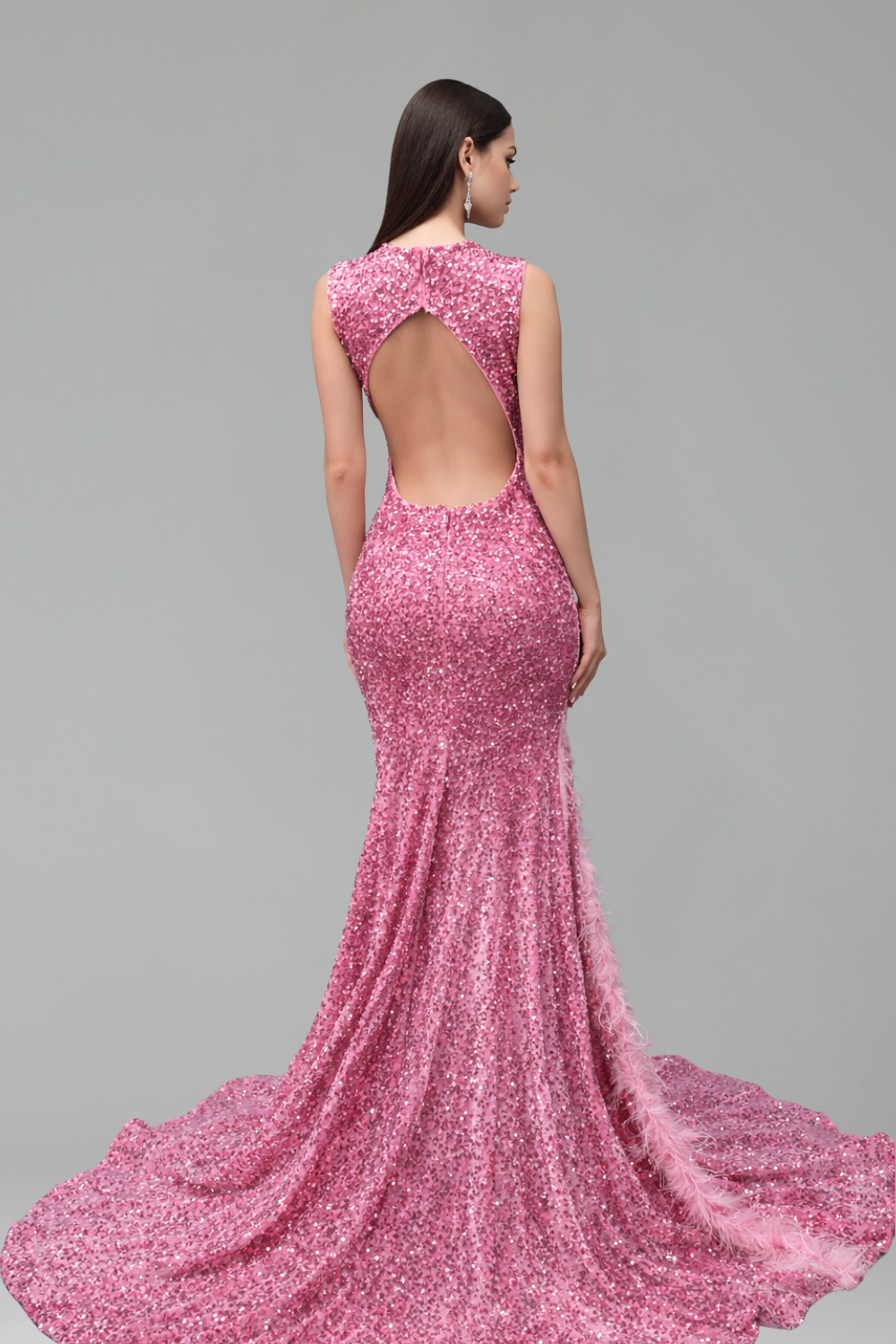 Illusion Embroidered Feathered Slit Gown - LAROSABRIDE