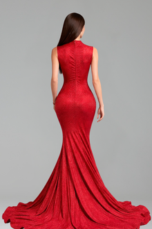 Embellished Illusion Drape Mermaid Gown - LAROSABRIDE