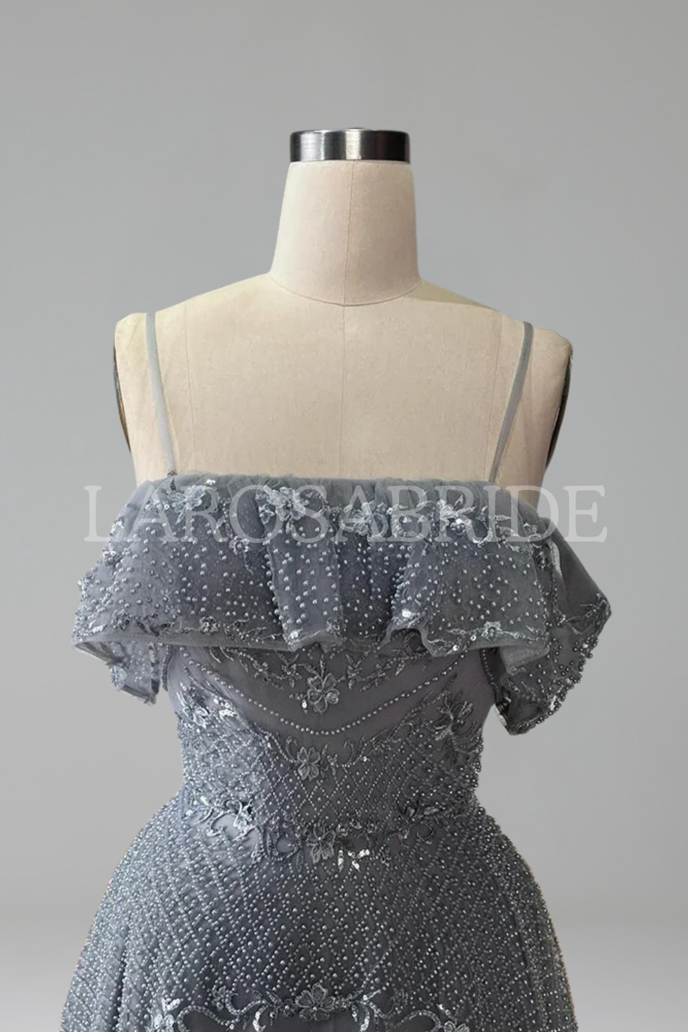 Off-Shoulder Beaded A-Line Dress-Larosabride