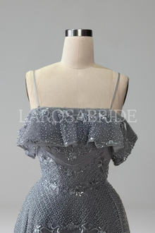 Off-Shoulder Beaded A-Line Dress-Larosabride