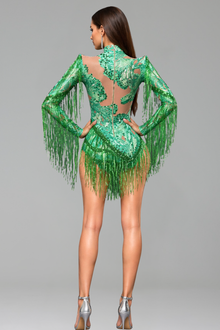 Fringed Embellished Sheer Cutout Mini Dress - LAROSABRIDE