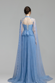 Sequin Beaded Dress with Cape - LAROSABRIDE