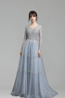 Beaded Cape Long Sleeve Dress - LAROSABRIDE