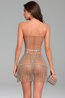 Strapless Crystal Fringe Mini Dress - LAROSABRIDE