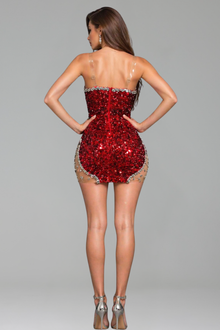 Crystal Trim Illusion Sequin Mini Dress - LAROSABRIDE