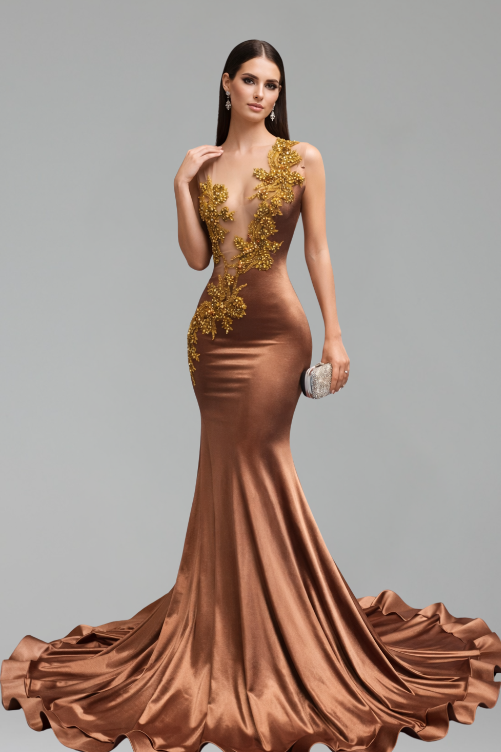 Sheer Appliqu� Mermaid Satin Gown - LAROSABRIDE