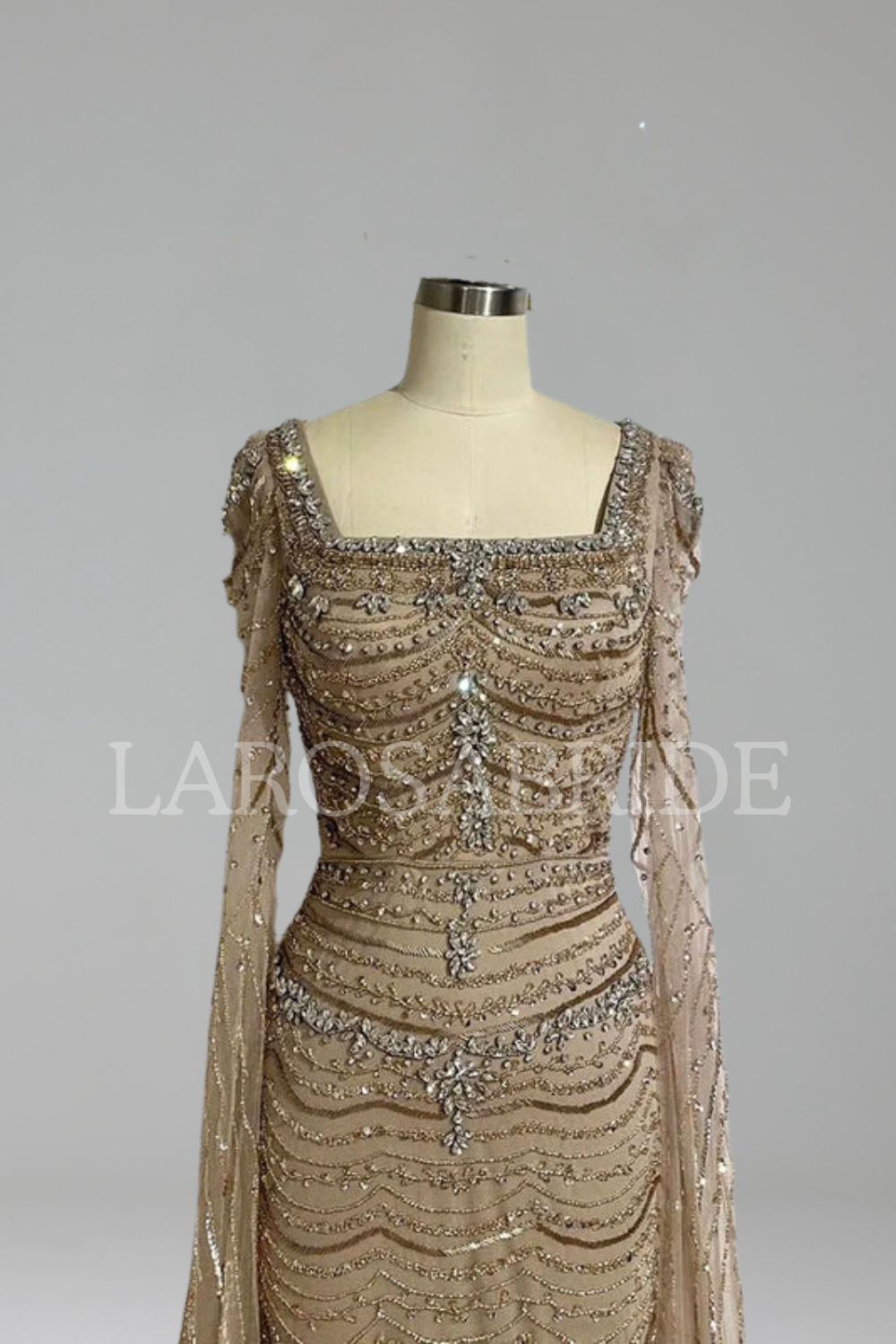 Beaded Mermaid Dress with Cape Sleeves-Larosabride