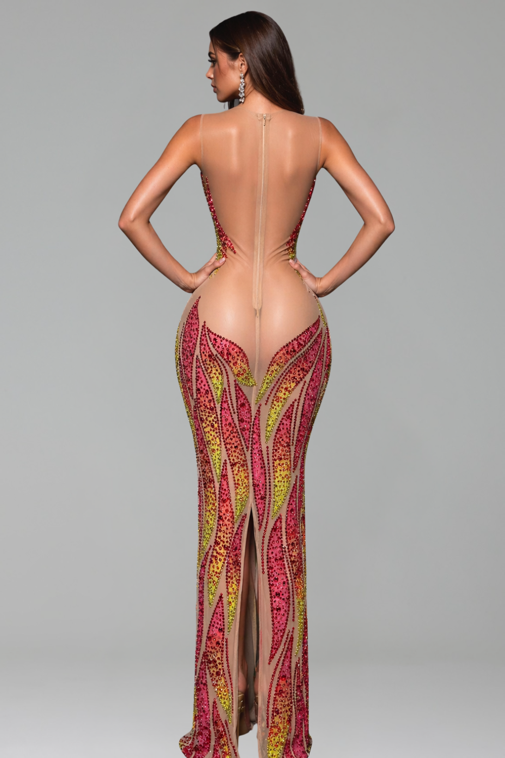 Flame Pattern Sheer Illusion Gown - LAROSABRIDE