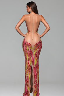 Flame Pattern Sheer Illusion Gown - LAROSABRIDE
